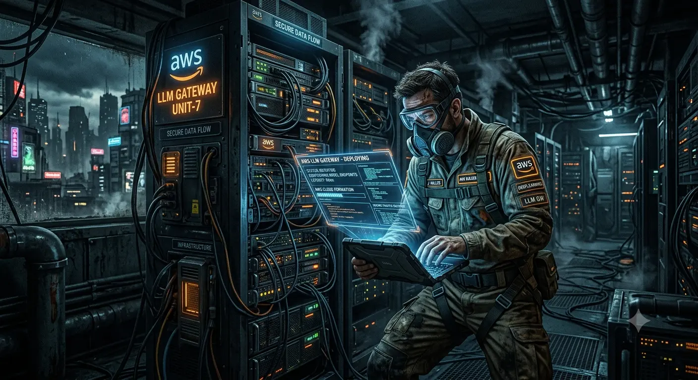 A software engineer staring at a CloudFormation stack in progress with a hard hat on